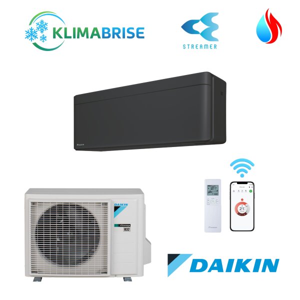 Daikin Stylish FTXA20CB + RXA20A8 Wandger&auml;t Klimaanlage Set 2,0 kW R32 Schwarz